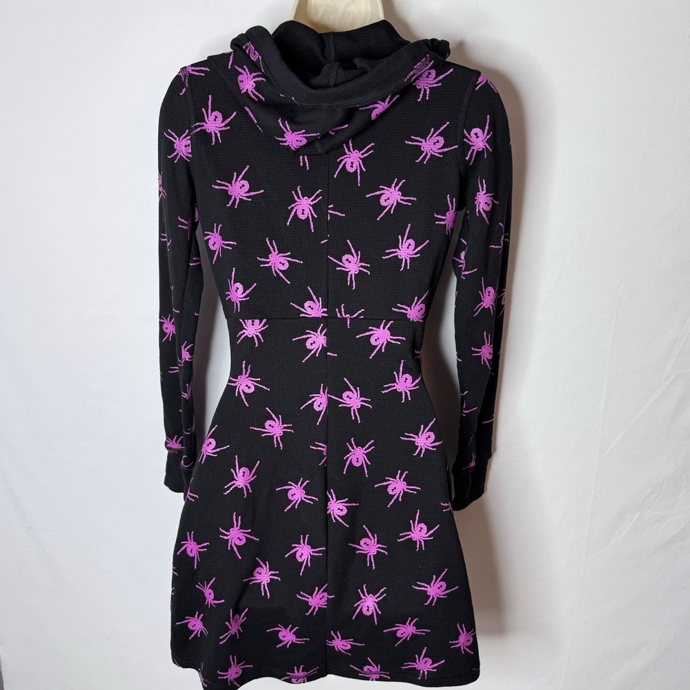 Betsey Johnson Y2K Spider Thermal Dress Sz  XS Black Pink Goth Witchy Hoodie - Picture 8 of 16